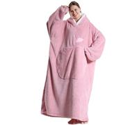 Thigies Womens Blanket Hoodie, Mens Oversized Wearable Blanket with Apple Shaped Giant Pocket, Cosy Sherpa Fleece Pajama Jumper Blanket for Adults Teenagers Pink