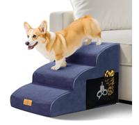 Thihome Dog Stairs for Small Dogs, 3 Step Non-Slip Dog Steps for Bed, Old Injured Pets Friendly, 30D High Density Foam Pet Ramp with Washable Cover, Dog Steps for Sofa, 60 x 40 x 40cm, Blue