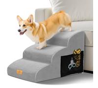 Thihome Dog Steps for Sofa, Dog Stairs for Small Dogs, 30D High Density Foam Dog Ramp with Non-Slip Washable Cover, 3-Step Pet Ramps for Bed, Sofa & Couch, 60 x 40 x 40cm, Grey