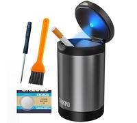 THIKPO Car Ashtray with Smokeless Lid, Detachable Stainless Steel Ash Tray with Automotic LED Light, Portable Mini Trash Can for Car Home Office Outside(Misted Grey)