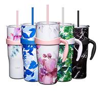 THILY 1180 ml Insulated Tumbler with Handle - Stainless Steel Coffee Travel Mug with Lid and Straws, Keep Drinks Cold for 34 Hours or Hot for 12 Hours, Dishwasher Safe, BPA Free, Lotus Flower