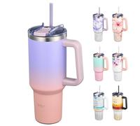 THILY 40 oz Insulated Tumbler with Handle - Stainless Steel Coffee Travel Mug with Lid and Straws, Cupholder Friendly, BPA Free, Splash-Proof, for Women, Mother, Wife, Girls, Lavender Dream
