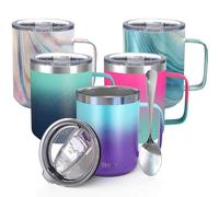 THILY Stainless Steel Insulated Travel Mug 350 ml Vacuum Insulated Coffee Cup with Handle, Spill-Proof Lid, Keep Coffee Cold or Hot, Ombre: Purple & Blue