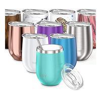 THILY Stainless Steel Stemless Wine Glass T1 Triple Vacuum Insulated Travel Wine Tumbler Cup with Lid and Reusable Straw, 350 ml, Keep Drinks Cold or Hot, Teal