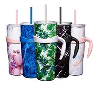 THILY Stainless Steel Vacuum Insulated Tumbler 1180 ml Coffee Travel Mug with Handle and Lids, Reusable, Sweat Proof, Keep Drinks Cold for 34 Hours or Hot for 12 Hours, Green Plants