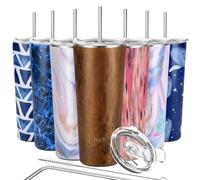 THILY Stainless Steel Vacuum Insulated Tumbler 780 ml Travel Mug Wide Mouth Coffee Cup with 2 Lids and Straws, Splash Proof, BPA Free, Keep Iced Drinks Cold, Original Woodgrain