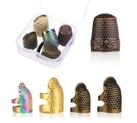 Thimble, Pack of 5 Sewing Thimble, Sewing Finger Protectors, Metal Adjustable Handmade Thimble for Sewing, Embroidery, Crafts, Hand Sewing (3 Sizes)