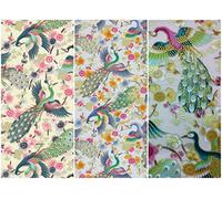 Thimbles Fabrics | Japanese 100% Cotton Gilded Fabric Multicoloured Golden Peacocks Printed Dressmaking Oriental Metallic Foil Print 150cm / 60" Wide (Peacocks on Cream, Half Meter)
