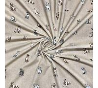 Thimbles Fabrics |- Natural Beige Shabby Dogs Pop Art Cotton Linen Fabric Dogs/Puppies Printed Upholstery Cushions Curtains Bag Making Dressmaking Crafts Art 140cm - Sold by The Meter