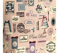 Thimbles Fabrics | Patisserie Franchise Print Canvas on Pale Pink Fabric Useful for Crafts Patchwork Handbags Upholstery Shoes 112cm Wide - Sold by The Half Metre