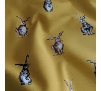 Thimbles Fabrics | Shabby Hares Mustard Design Cotton Rich Linen Look Fabric for Curtains Blinds Craft Quilting Patchwork & Upholstery 140cm Wide - Sold by The Metre (Mustard)