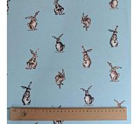 Thimbles Fabrics | Shabby Hares Pale Blue Design Cotton Rich Linen Look Fabric for Curtains Blinds Craft Quilting Patchwork & Upholstery 140cm Wide - Sold by The Metre (Pale Blue)