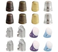 Thimbles for Hand Sewing, 16-Piece Assorted Thimble Set with Metal and Rubber Finger Protectors, 2.4x1.8cm Sewing Thimbles for Quilting, Needlework and Crafting Safety