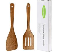 Thimmamma Wooden Spatula Set - 2 Pack, 12 Inches, Solid Wood, Slotted & Angled Turner, Nonstick Cookware, Kitchen Spatula for Fish, Eggs, Pancakes