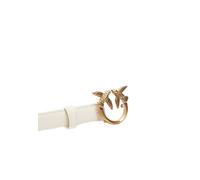 Thin belt in soft, silky leather, with metal Love Birds Diamond Cut buckle.