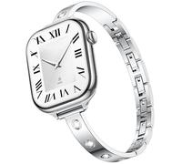 Thin Bling Diamond Compatible with Silver Apple Watch Band Women 40mm 42mm 41mm 38mm, Dainty Sparkly Bracelet Jewelry Dressy Stainless Steel Strap for iWatch Bands Series 11 SE 10 9 8 7 6 5 4 3 2 1