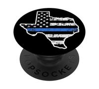 Thin Blue Line Police Officer Cop Flag In Texas State Map PopSockets Adhesive PopGrip