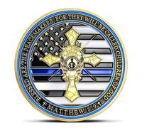 Thin Blue Line Police Officer Military Challenge Coin - Matthew 5:9 Officer's Prayer Coin Law Enforcement Coins