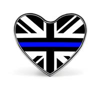 Thin Blue Line United Kingdom Flag Print Heart Badge Metal Decorative Brooches 1 Inch Funny Lapel Pin Gift Or Backpack Clothing