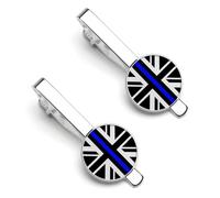 Thin Blue Line United Kingdom Flag Tie Clips for Men Tack Pins Regular Necktie Bar for Wedding Anniversary Business