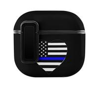 Thin Blue Line US Flag Heart Funny Case Cover Compatible for AirPods 4 Novelty Earbuds Covers Protective Box