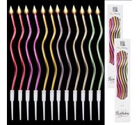 Thin Cupcake Candles with Holders, 12Pcs Birthday Candles for Cakes, Colorful Pastel Cake Candles for Wedding Party Decoration (Red Green Purple Pink Gold)