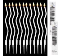 Thin Cupcake Candles with Holders, 12Pcs Birthday Candles for Cakes, Tall Birthday Cake Candles Wave, Silver Pastel Cake Candles for Wedding Party Decoration