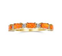 Thin CZ Accent Stackable 1/2 Eternity Oval Mexican Orange Created Opal Band Ring For Women Yellow Gold Plated .925 Sterling Silver 1MM Band October Birthstone