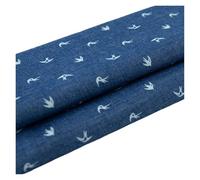 Thin Denim Fabric Cotton Printed Stripes Butterfly Stars for Sewing Summer Clothes Pants Per Half Meter(Swallow Blue)