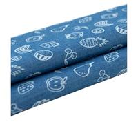 Thin Denim Fabric Cotton Printed Stripes Butterfly Stars for Sewing Summer Clothes Pants Per Half Meter for Dressmaking, Art Craft, Sewing, Quilting(Fruit Light Blue)