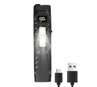 Thin Flashlight, Pocket Flashlights | Rechargeable USB Handheld Flashlight with Pen Clip,LED Work Light Outdoor Portable Lighting with Digital Display for Night