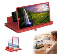 Thin Foldable Phone Screen Magnifier, 2026 Upgrade 3D Hd Mobile Phone Screen Amplifier, with Folding Stand Holder, Portable Movie Video Game Enlarger, for Movies, Videos and Gaming (Red 14")