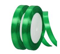 Thin Green Satin Ribbon 10mm for Gift Wrapping, 2x22m Balloon and Cake Decorations - Silk Thick Ribbon for Crafting, Christmas, Wedding, Hair Bows, Bouquets