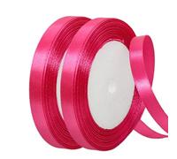 Thin Hot Pink Satin Ribbon 10mm for Gift Wrapping, 2x22m Balloon and Cake Decoration, Silk Thick Rose for Crafting, Christmas, Wedding, Hair Bows, Bouquets