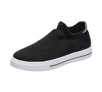 Thin Knit Mesh Upper Casual Shoes Single Shoes for Men - Thick Bottom Comfortable Cushioning Walking Shoes Easy to Put On and Take Off Lace-less Shoes Summer Breathable Sweat Proof Sneakers Black