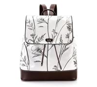Thin Lines Meadow Wild Flowers and Leaves Silhouettes Women Backpack, Small Travel Flap Rucksack Handbag Causal Daypack for Ladies Girls