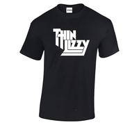 Thin Lizzy T-Shirt, Logo Style Jailbreak Lynott Design with Silver Text, Retro Rock Music Gift, Crew Neck Classic Fit Tee- Black (Size-L)