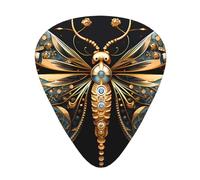Thin, medium and heavy, 12 pieces guitar picks, Golden Delicate Dragonfly on Black Background wear-resistant guitar picks, suitable for guitar, bass, electric guitar, ukulele,