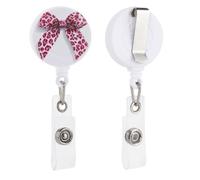 Thin Pink Leopard Patterned Bow Retractable Badge Holder Reel Clip ID Card Holder for Doctor Nurse Student Office Worker