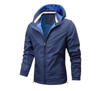 Thin Rain Jacket Men's Waterproof Breathable Softshell Jacket Lightweight Cycling Jacket Plain Transition Jacket with Hood Lined Rain Jackets Drawstring Hooded Jacket Hiking Jacket for Men, blue, L