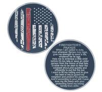 Thin Red Line American Flag Firefighter Challenge Coin Fireman Prayer Coin Collect (Single Coin)