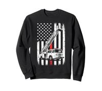 Thin Red Line Fire Truck American Flag Distressed Sweatshirt