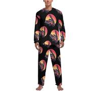 Thin Red Line Firefighter Fire Truck Sunset Men's Pyjamas Set Long Sleeve Sleepwear Soft 2 Piece Loungewear Pjs M