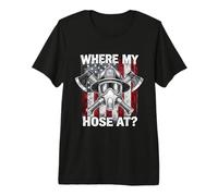 Thin Red Line Firefighter Where My Hose at American Flag Premium T-Shirt