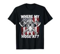 Thin Red Line Firefighter Where My Hose at American Flag T-Shirt