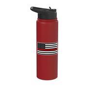 Thin RED LINE US America Flag Honor Firemen Personnel Stainless Steel Insulated Water Bottle