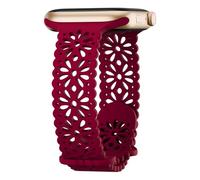 Thin Silicone Strap Compatible with Apple Watch for Women 38mm 40mm 41mm 42mm 44mm 45mm 46mm 49mm Soft Thin Floral Engraved, wine red, 38/40/41/42mm, Minimalist
