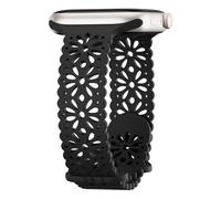 Thin Silicone Strap Compatible with Apple Watch for Women 38mm 40mm 41mm 42mm 44mm 45mm 46mm 49mm Soft Thin Floral Engraved, black, 38/40/41/42mm, Minimalist