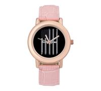 Thin Silver Line Correction Officer U.S. Flag Women's Wrist Watch Fashion Wristwatches with Pink Strap Gifts for Women Mother Wife Birthday