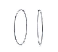 Thin Simple Minimalist Round Shaped Endless Continuous Tube Hoop Earrings For Women Teens .925 Sterling Silver 1.75 Inch Diameter